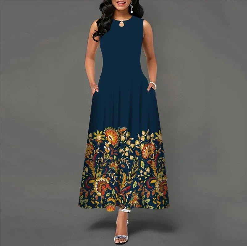 Floral V-Neck Bohemian Swing Dress