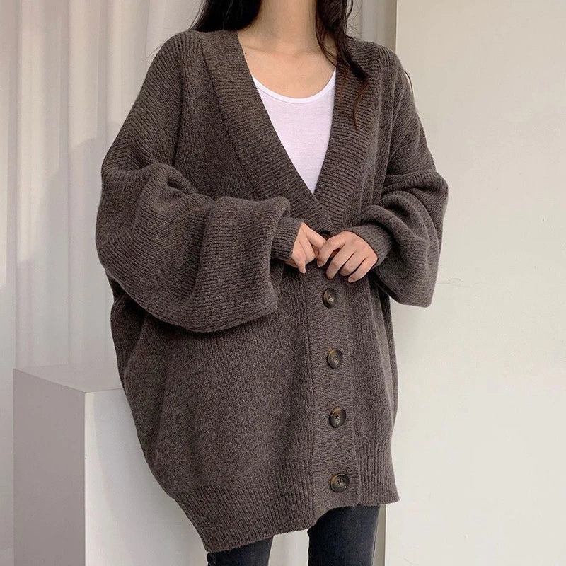 Vintage V-Neck Loose Knitted Cardigan for Women