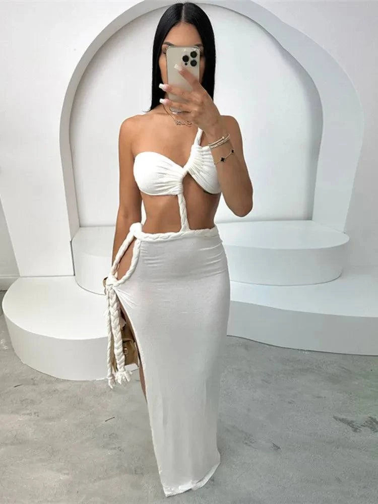 Joskaa Elegant White Cutout Maxi Dress