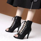 Switch Sassy Stilettos: Black Lace-Up Peep Toe Heels 1 image