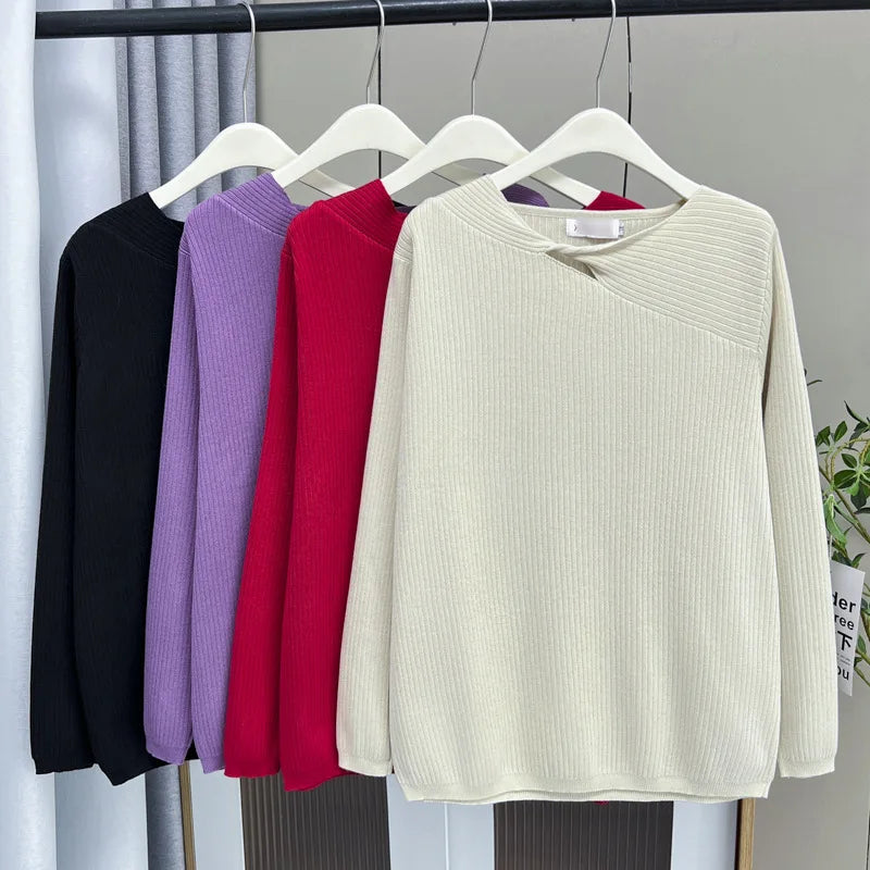 Plus Size Hollow Neck Sweater - Autumn Winter Knitwear