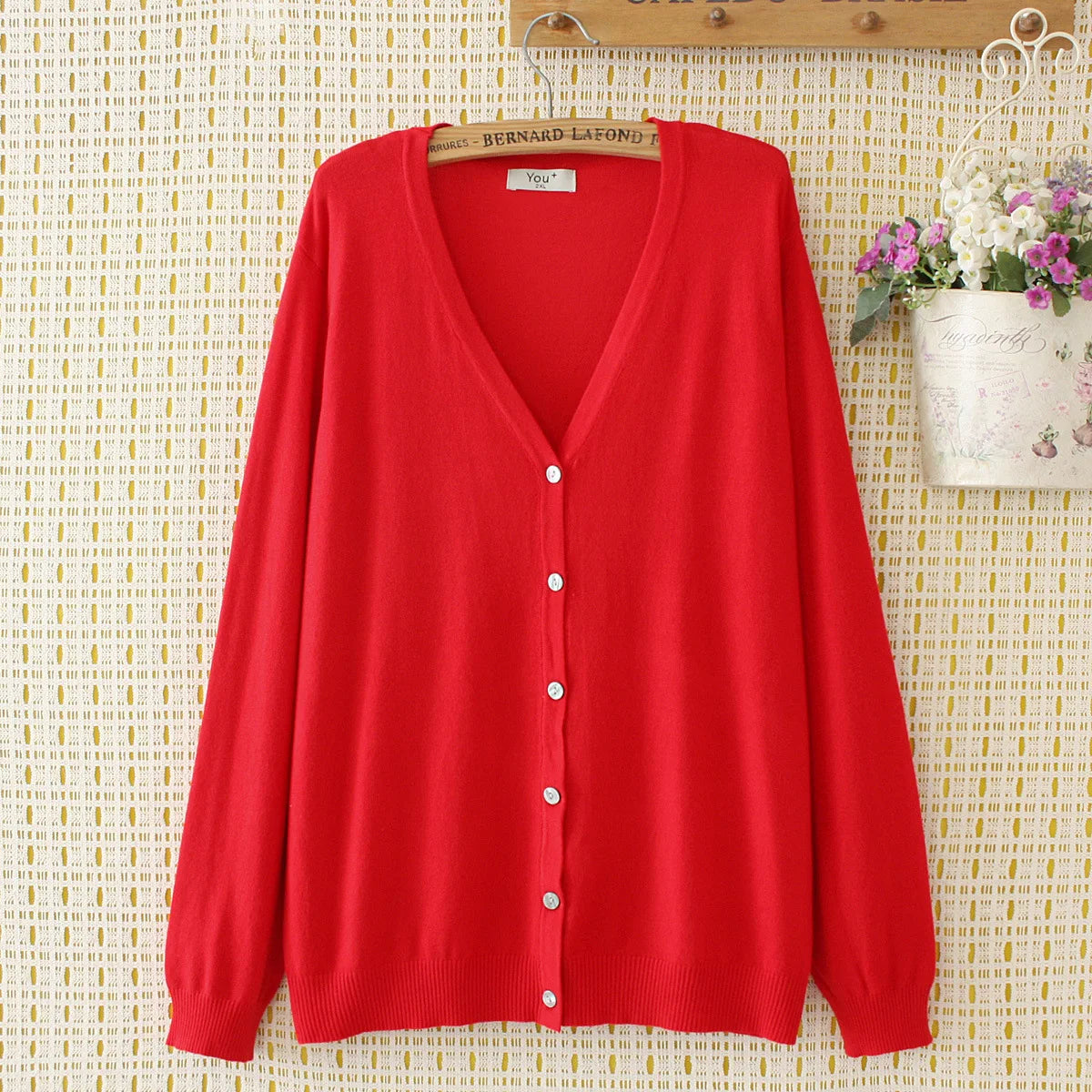 Plus Size V-Neck Long Sleeve Knitted Cardigan