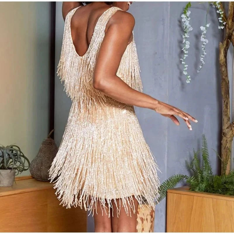 Sexy Tassel Sequins Feather Mini Dress