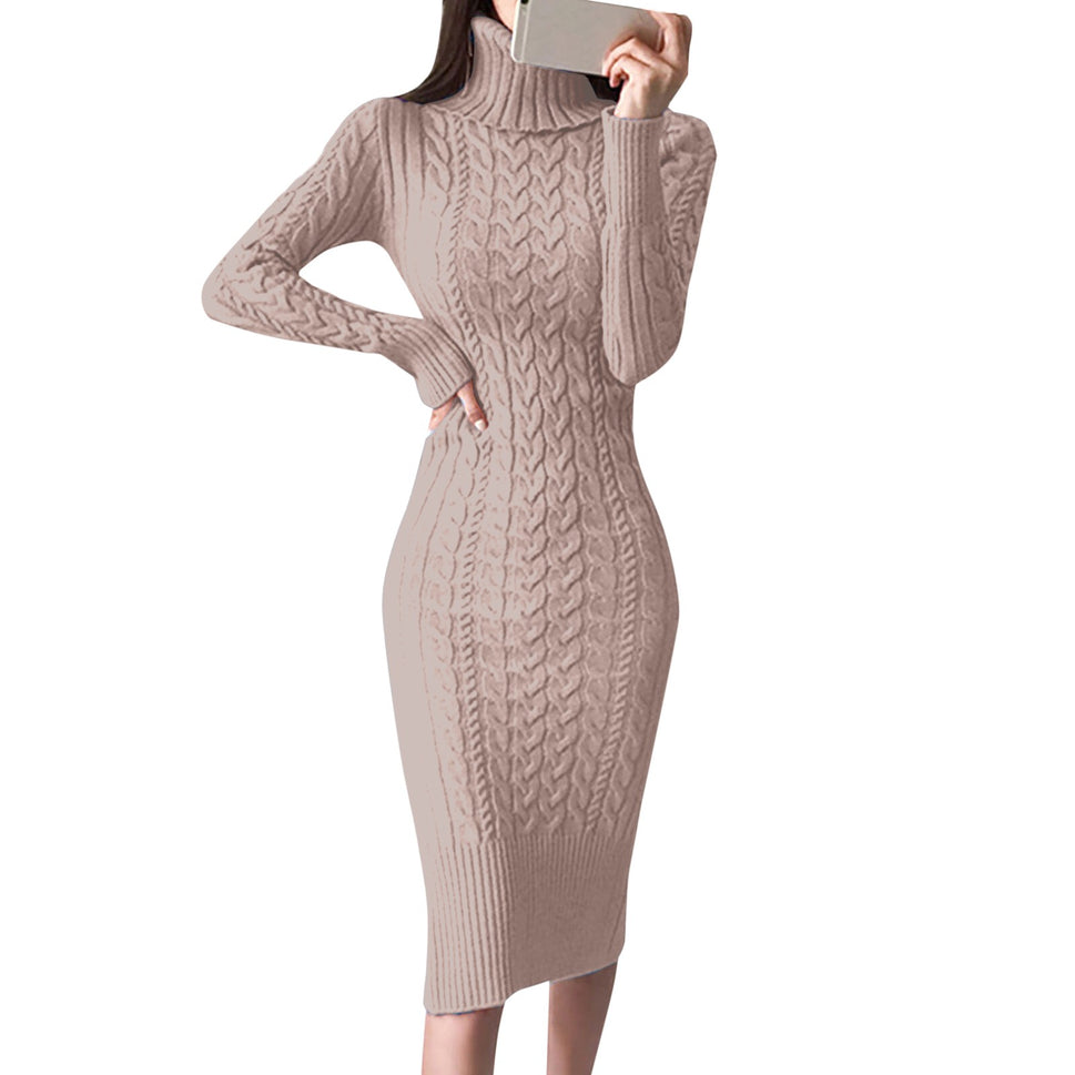 Women's Turtleneck Knitted Long Dress