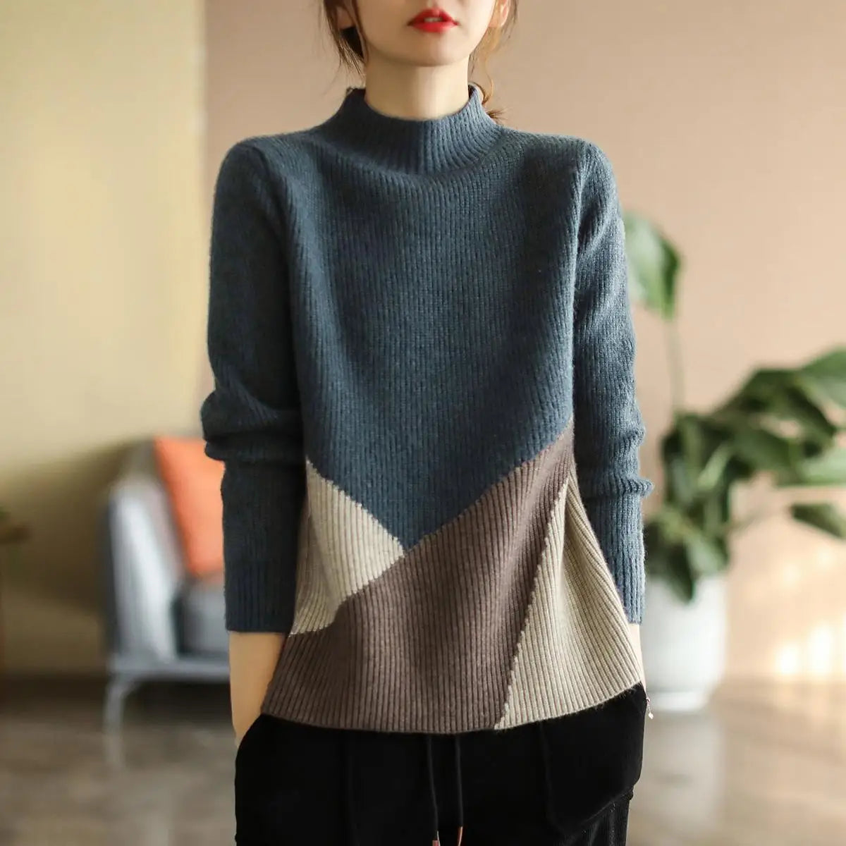 Autumn Winter Panelled Vintage Sweaters for Women