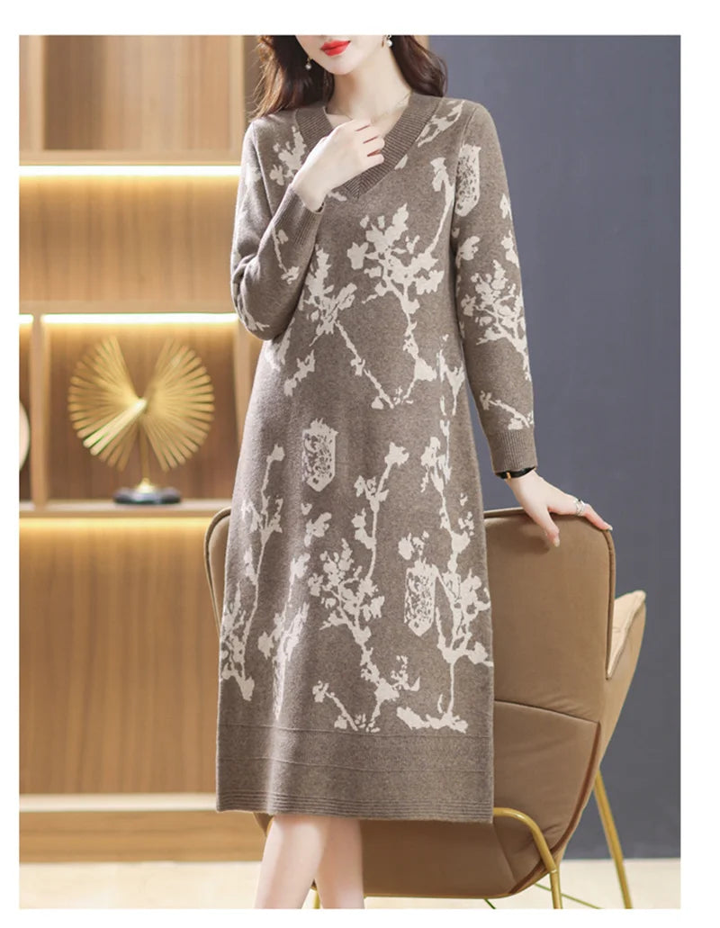 Temperament V-Neck Sweater Dress