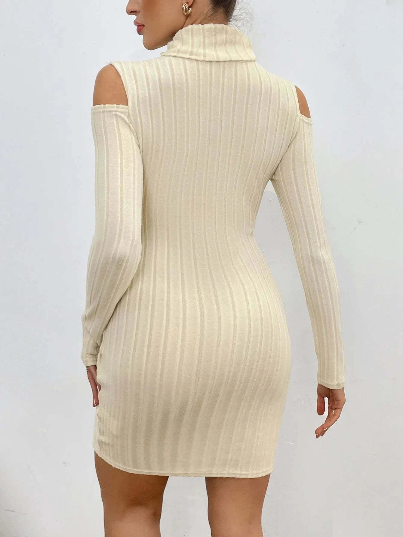 Chic High-Neck Knit Dress for Fall & Winter