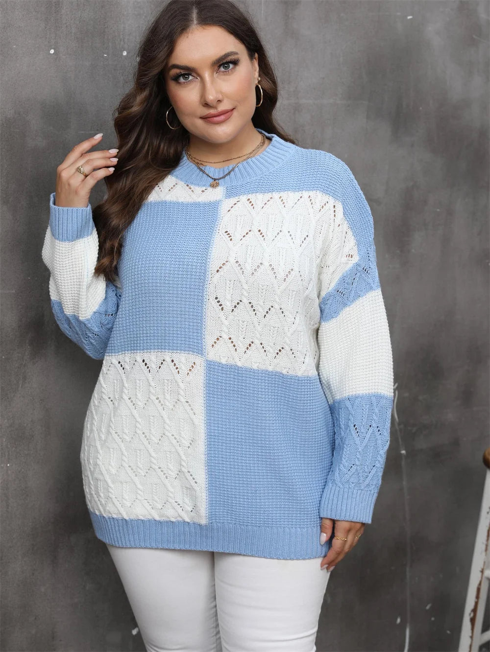 Plus Size Color Block Knitted Sweater - Autumn & Winter