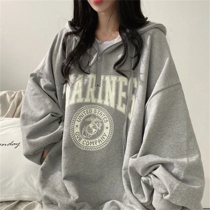 Women's Oversized Zipper Hoodie - Casual Autumn Winter