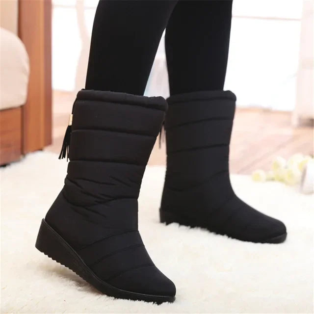 Women's Warm Fur Ankle Snow Boots with Wedge Heel | Alfadarling