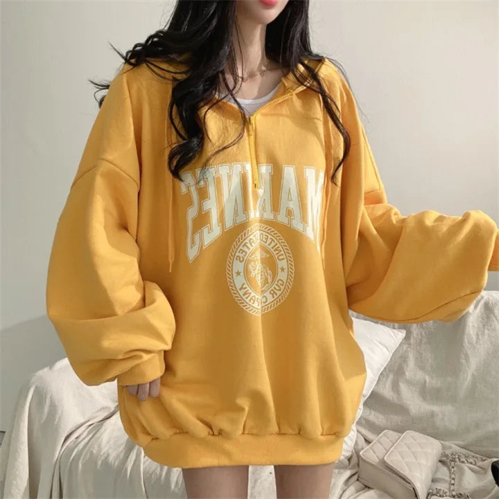 Women's Oversized Zipper Hoodie - Casual Autumn Winter