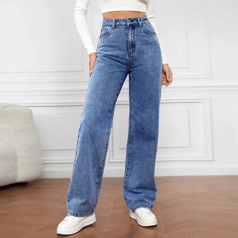 High-Waisted Loose Fit Straight Leg Jeans