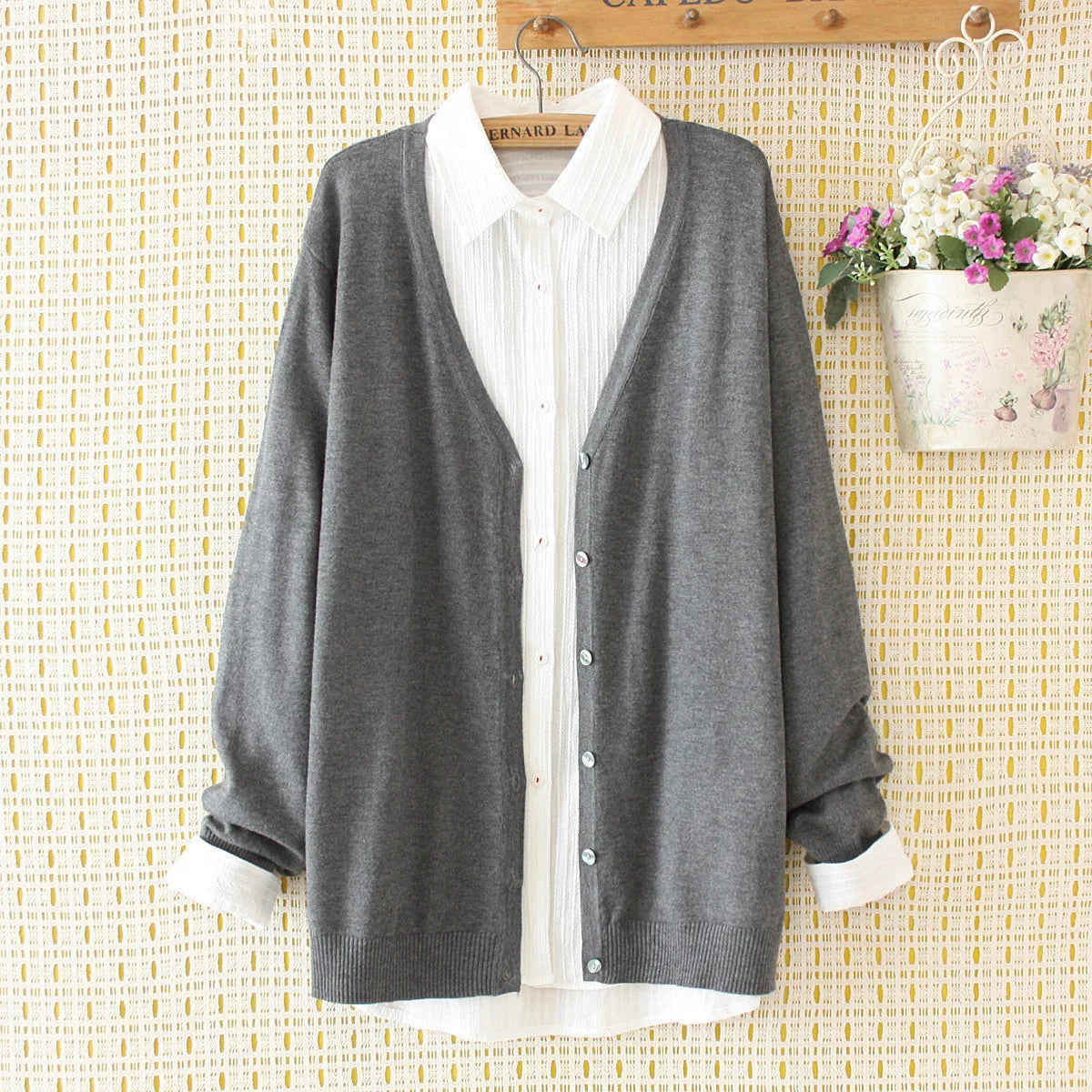 Plus Size V-Neck Long Sleeve Knitted Cardigan