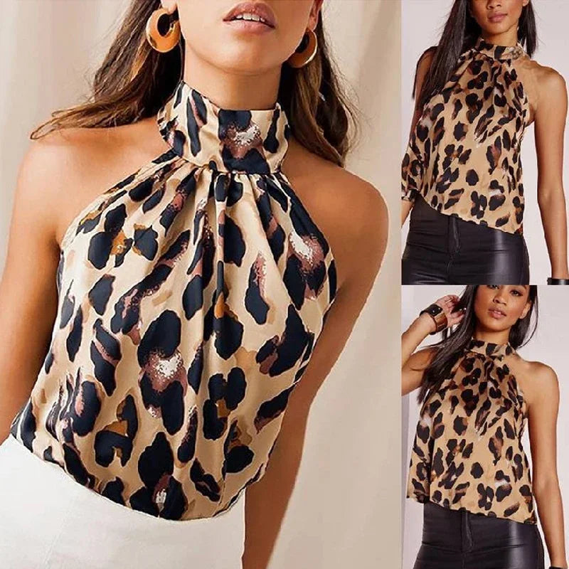 Leopard Print Sleeveless Halter Top