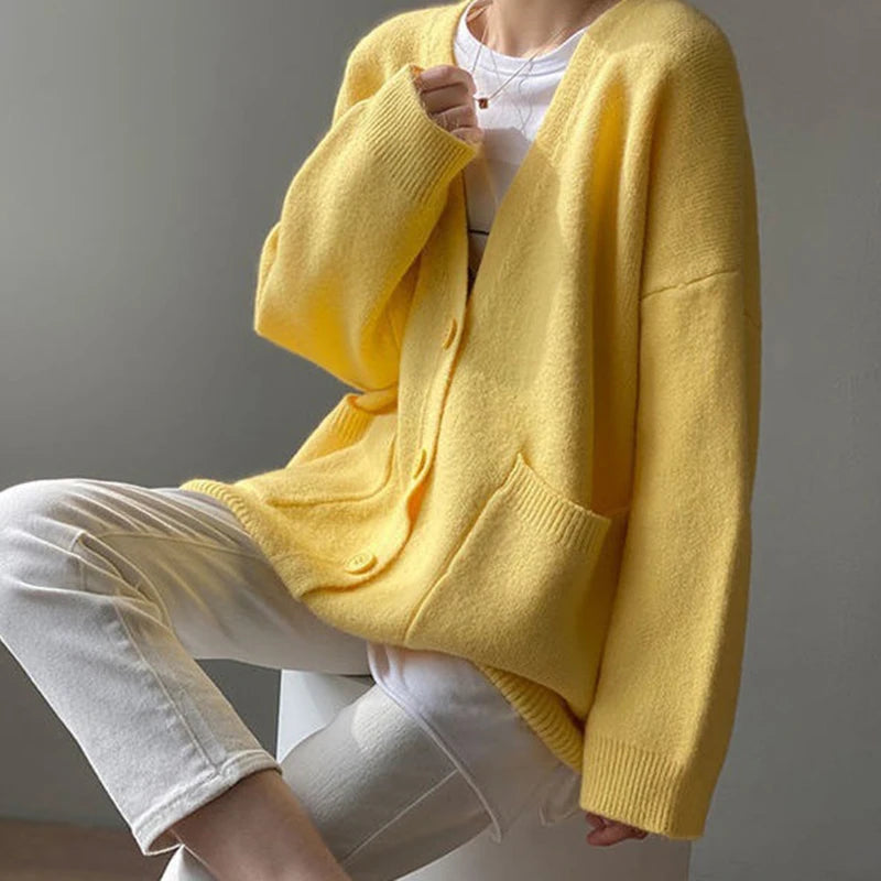 Chic Yellow Knitted Cardigan for Women | Alfadarling