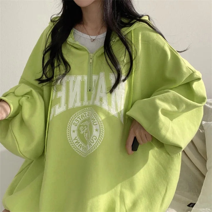 Women's Oversized Zipper Hoodie - Casual Autumn Winter