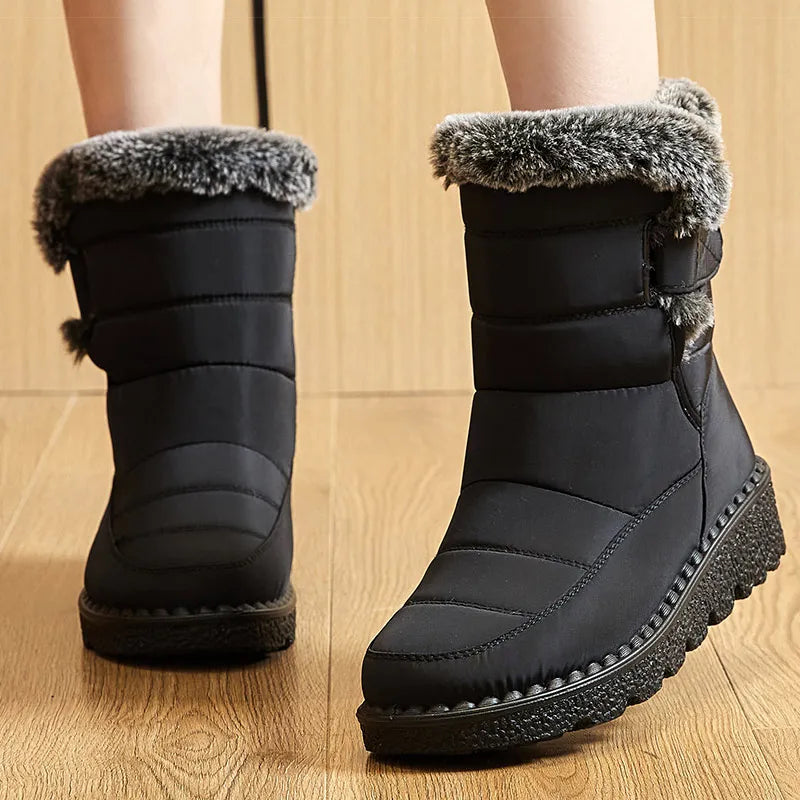 Trendy Waterproof Ankle Boots with Fur for Women