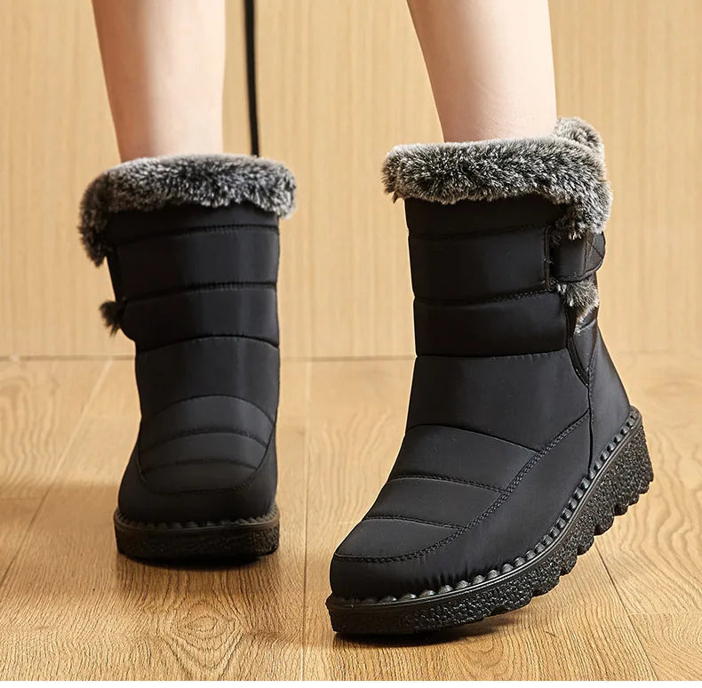 Trendy Waterproof Ankle Boots with Fur for Women