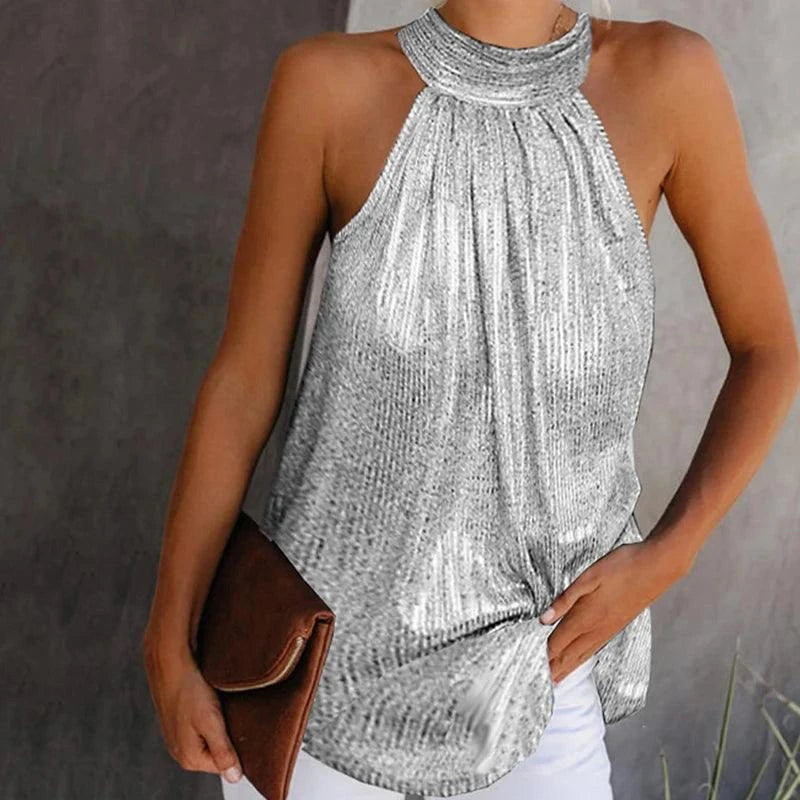 Chic Shiny Halter Neck Tank Top