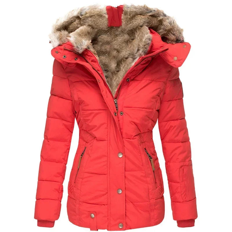 Winter Warm Wool Collar Cotton Coat for Women