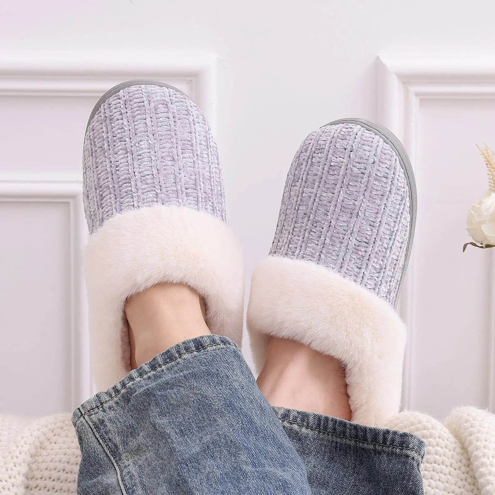 Comwarm Winter Knit Fur Slippers - Soft & Cozy