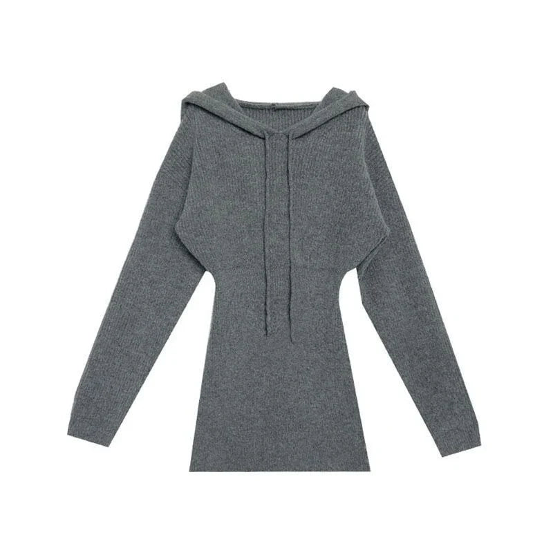 MEXZT Hooded Knitted Mini Dress – Winter Streetwear