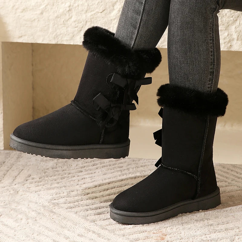 Women Flock Fluffy Suede Snow Boots