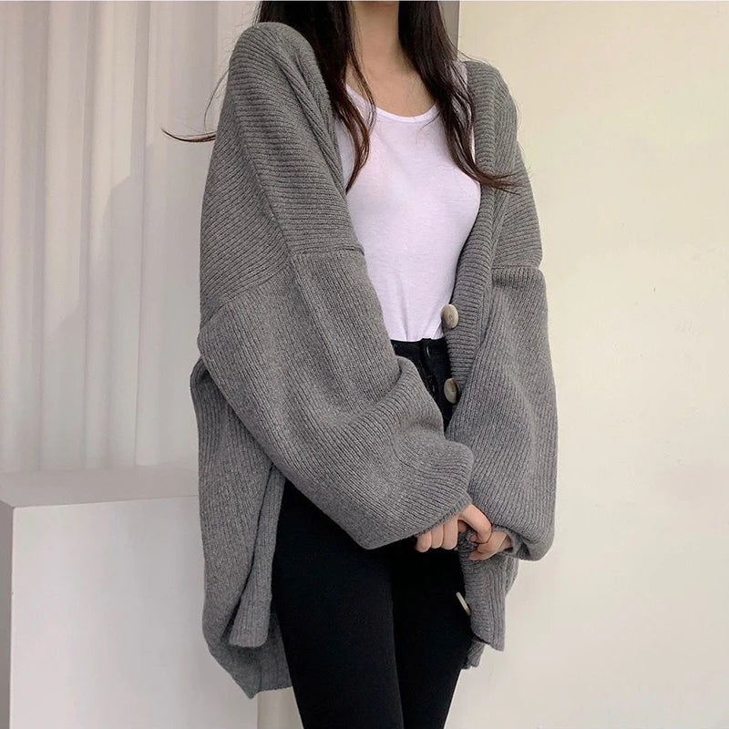 Vintage V-Neck Loose Knitted Cardigan for Women