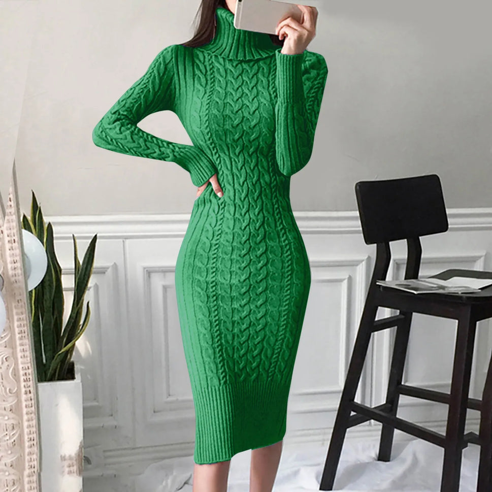 Women's Turtleneck Knitted Long Dress