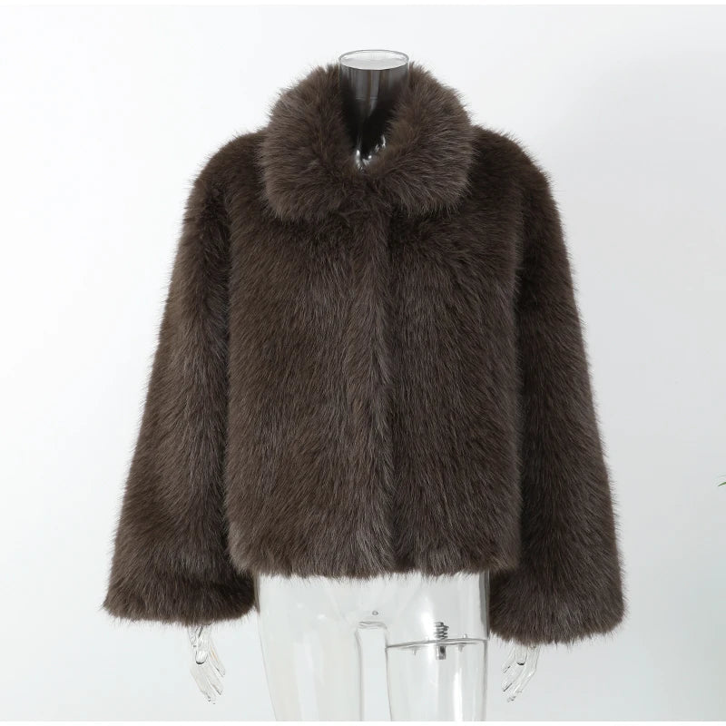 Elegant Faux Fur Lapel Warm Women's Jacket