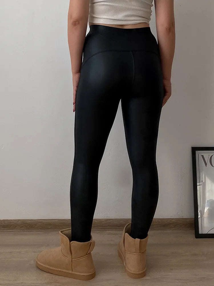 Warm Fleece Winter Leather Pants for Women