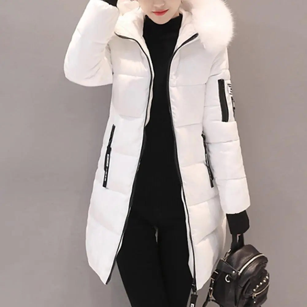 Women's Winter Coat with Fur Neckline - Thick Cotton Parka