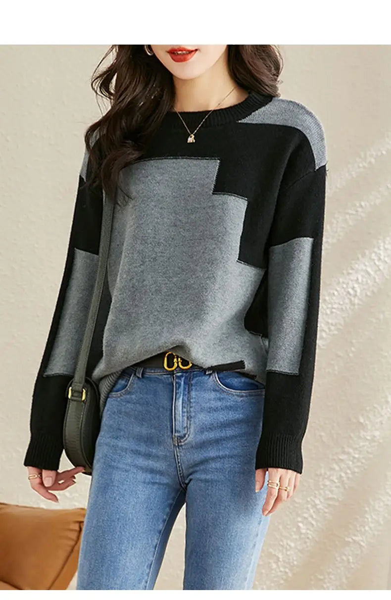 Autumn Winter Oversized Contrast Color Sweater for Women