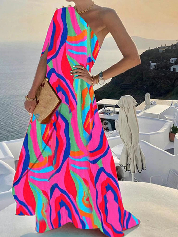 Elegant Off-Shoulder Boho Maxi Dress