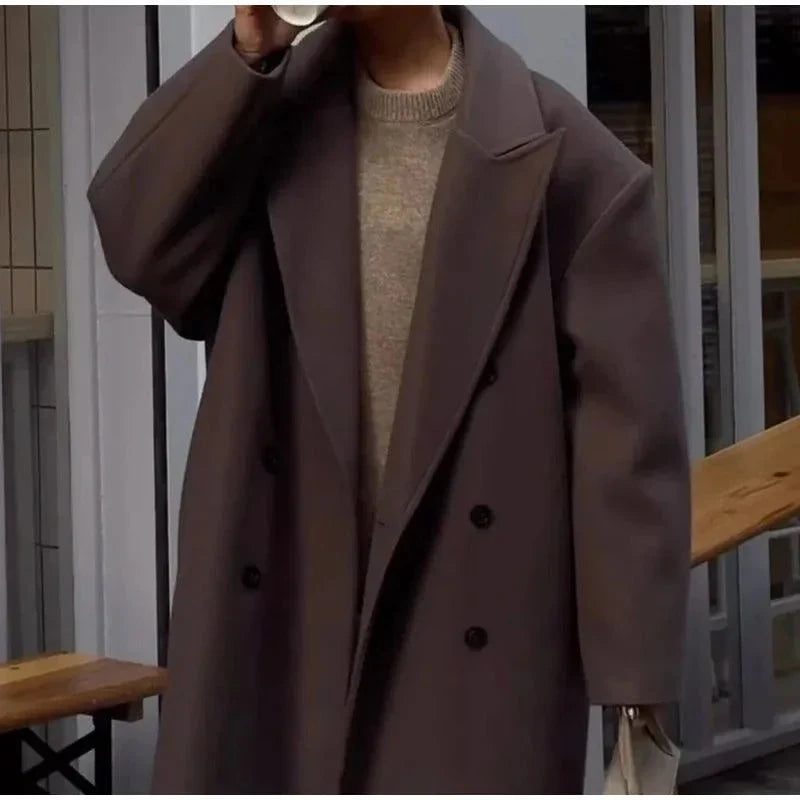 Fashion women overcoat, double-breasted, turn-down collar, autumn winter jacket.