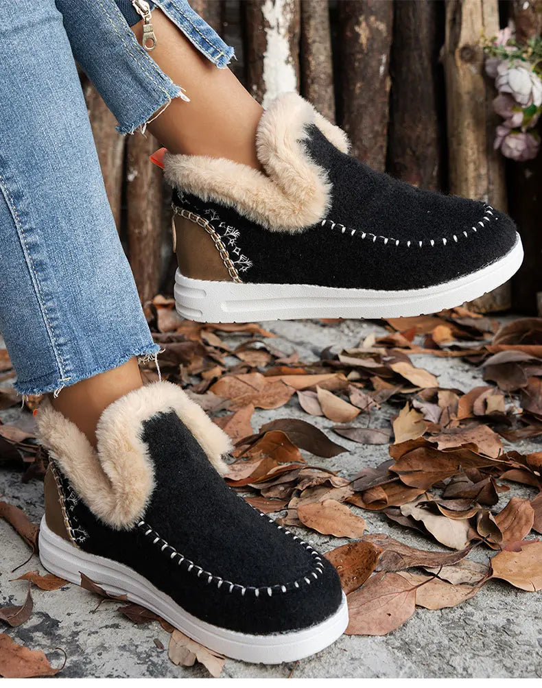 Warm Fur Slip-On Ankle Boots for Women