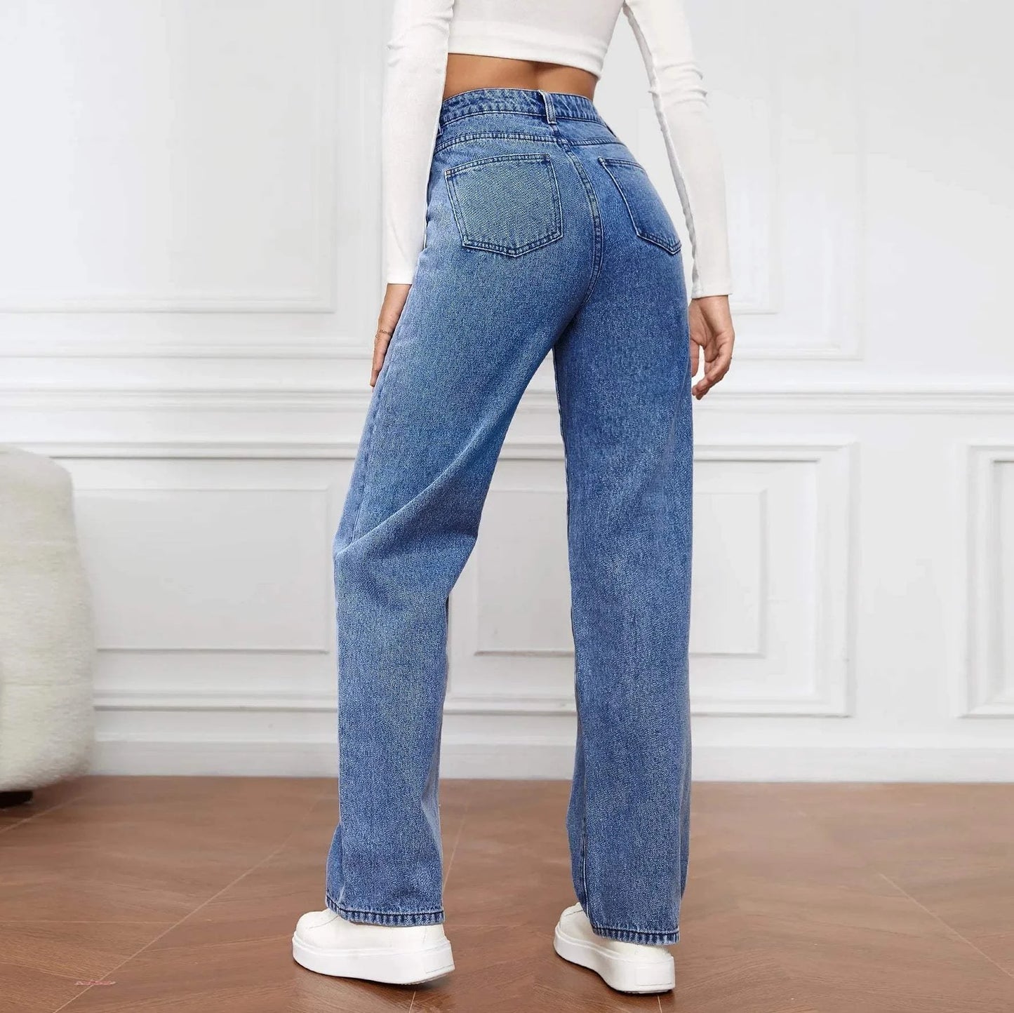 High-Waisted Loose Fit Straight Leg Jeans