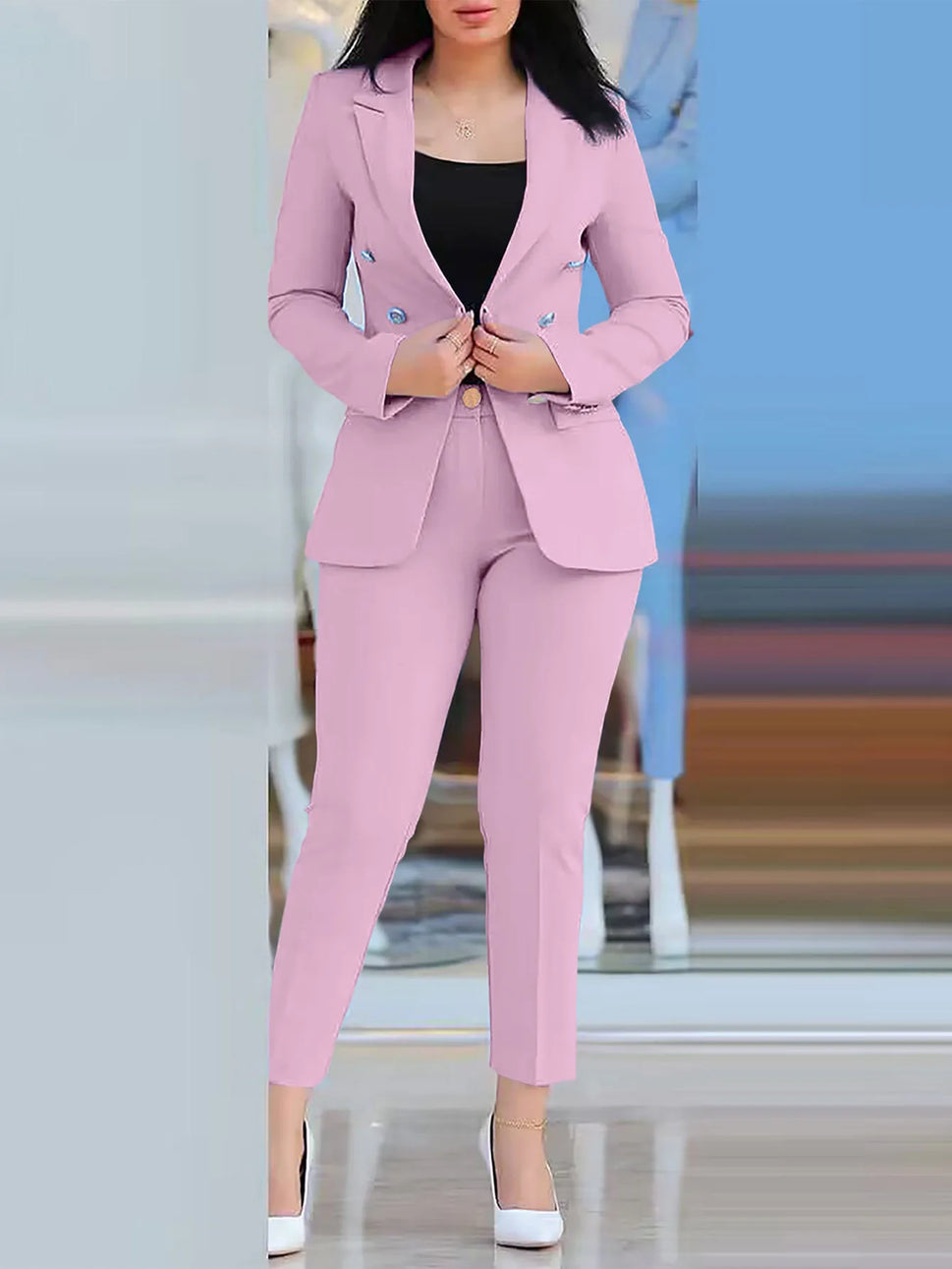 2-Piece Office Clothing Set - Blazer & Pencil Pants at Alphadarling