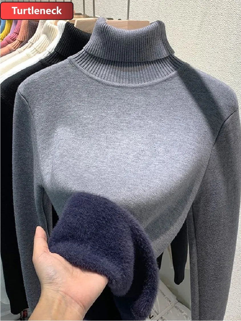 Elegant Velvet Lined Turtleneck Sweater for Women