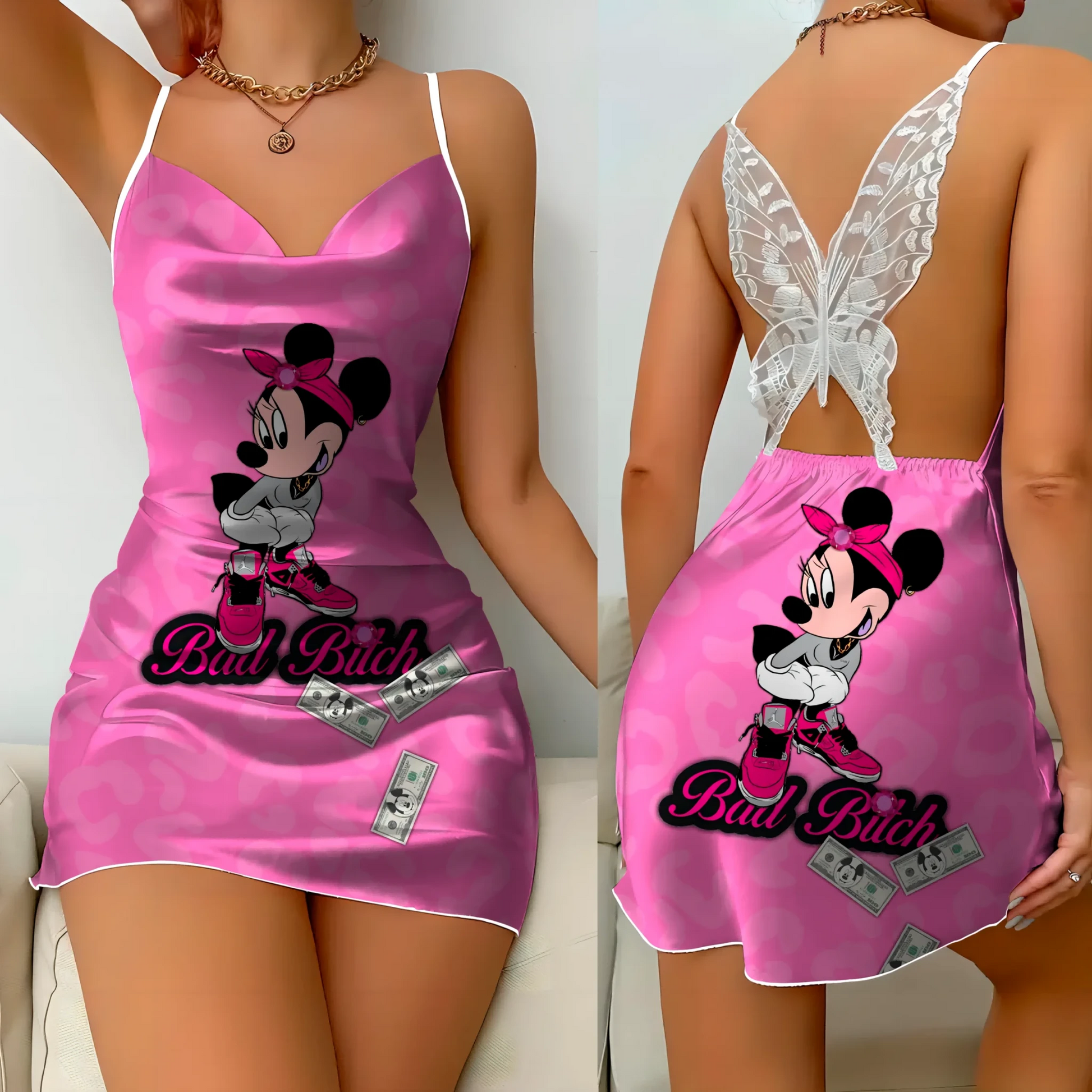 Elegant Minnie Mouse Satin Mini Dress