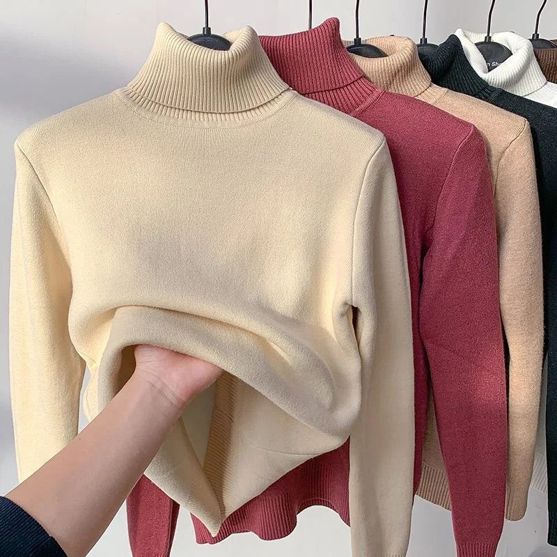 Elegant Velvet Lined Turtleneck Sweater for Women