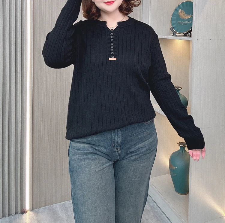 Women's V-Neck Knitted Sweater - Slimming & Stylish