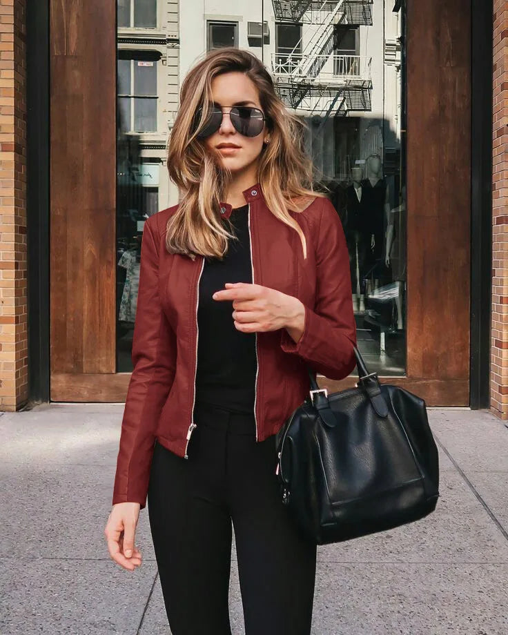 Chic Slim Fit Faux Leather Jacket