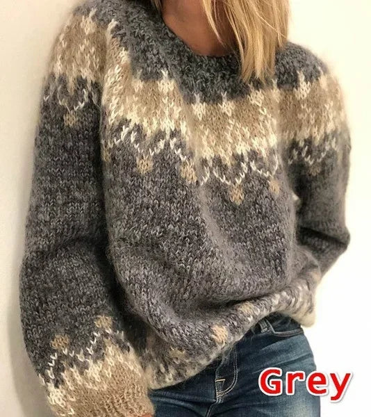 Casual Angora Knit Jacquard Sweater for Stylish Women