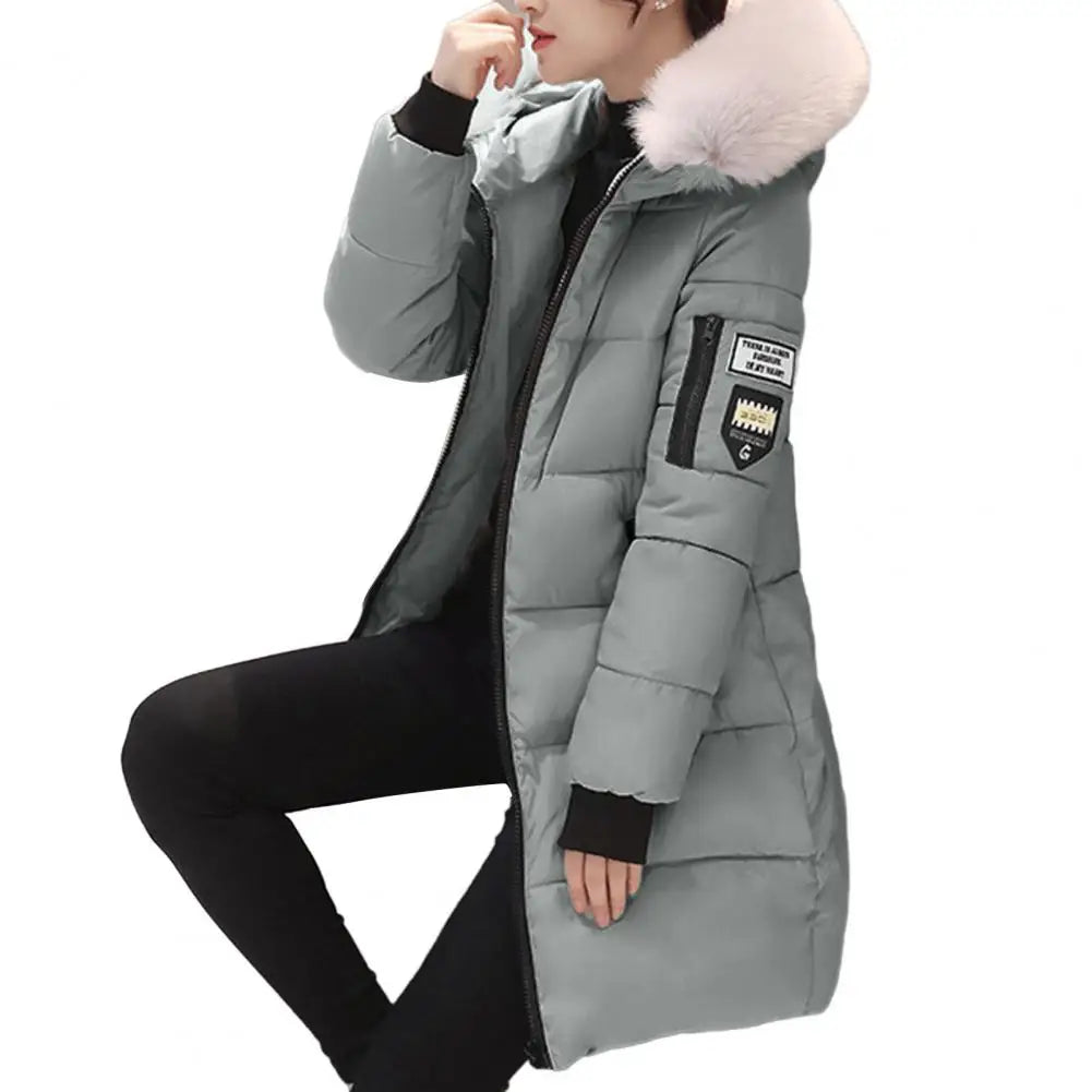 Women's Winter Coat with Fur Neckline - Thick Cotton Parka