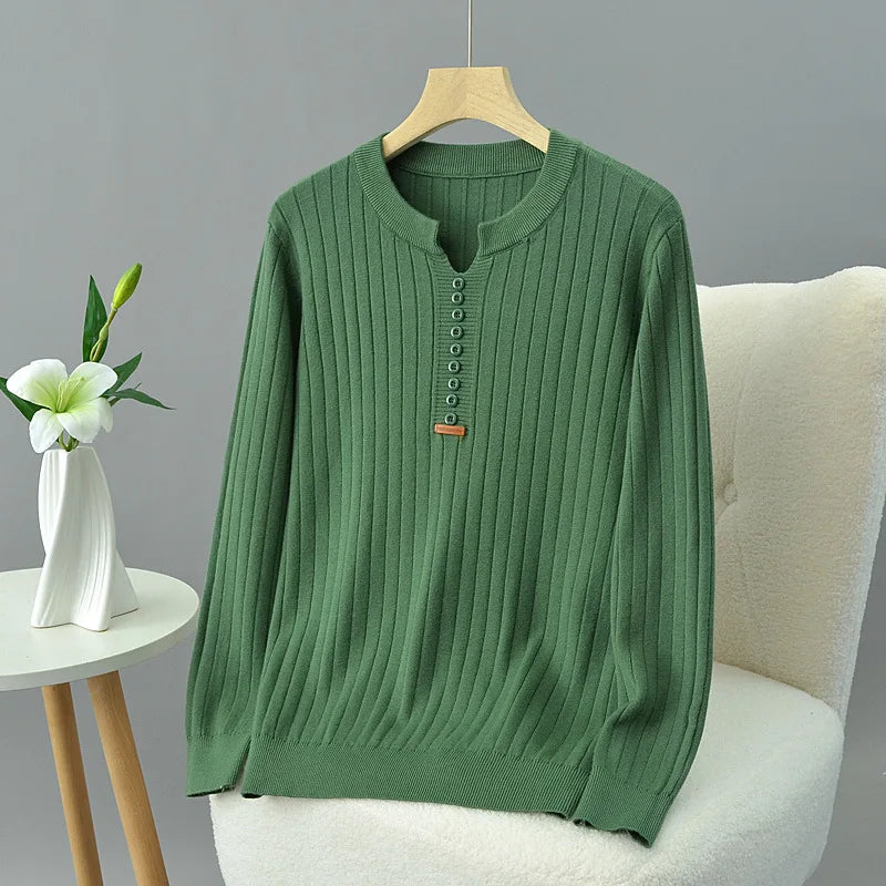 Women's V-Neck Knitted Sweater - Slimming & Stylish