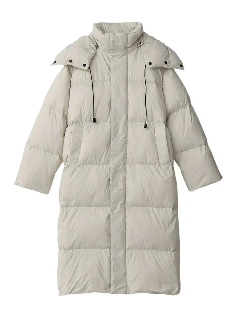 Women's down coat, Korean loose hooded style, long thick winter jacket.