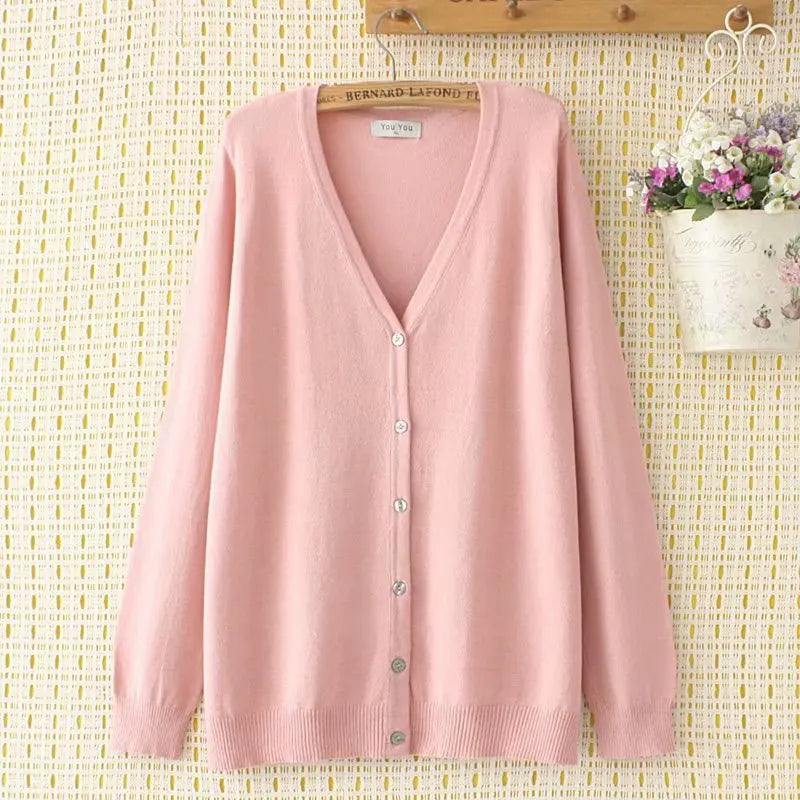 Plus Size V-Neck Long Sleeve Knitted Cardigan