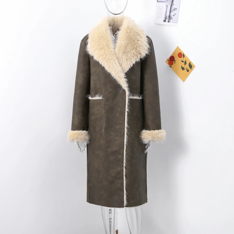 Elegant Suede Fleece Lining Trench Coat