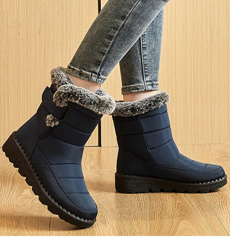 Trendy Waterproof Ankle Boots with Fur for Women